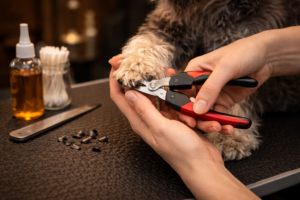 grooming a schnauzer's nails with care